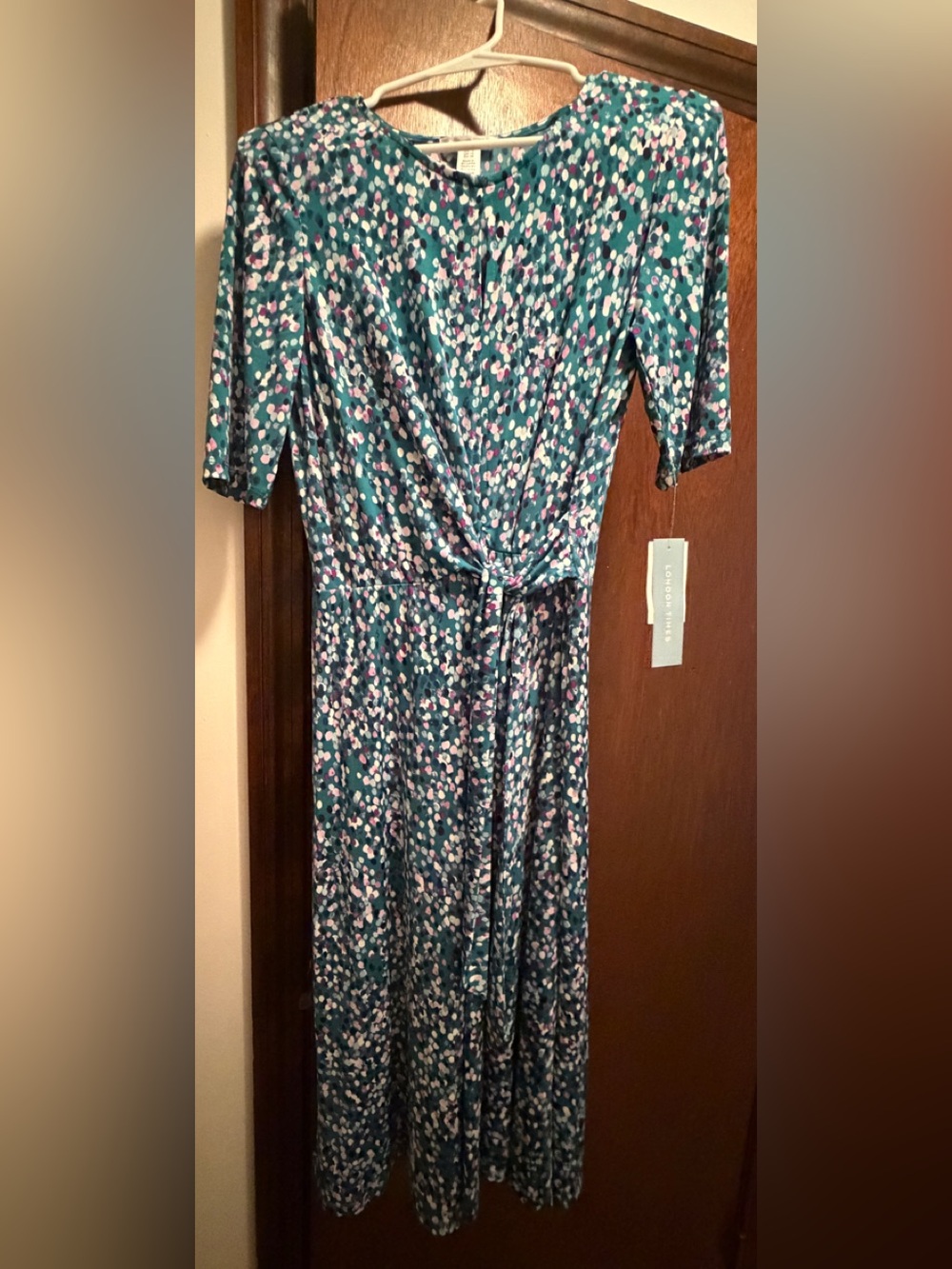 Dot Pattern Maxi Dress with Tie Front